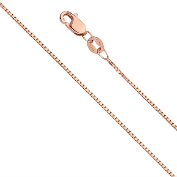 14K Real Gold chain 0.8 mm Rose Gold box chain NecklaceBirthday gift18”